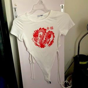 Dragon red and white body suit in a small
